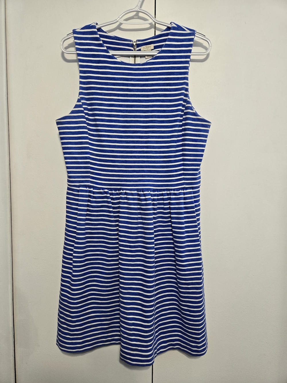 J.Crew Blue White Stripe Sleeveless Fit & Flare Dress Large